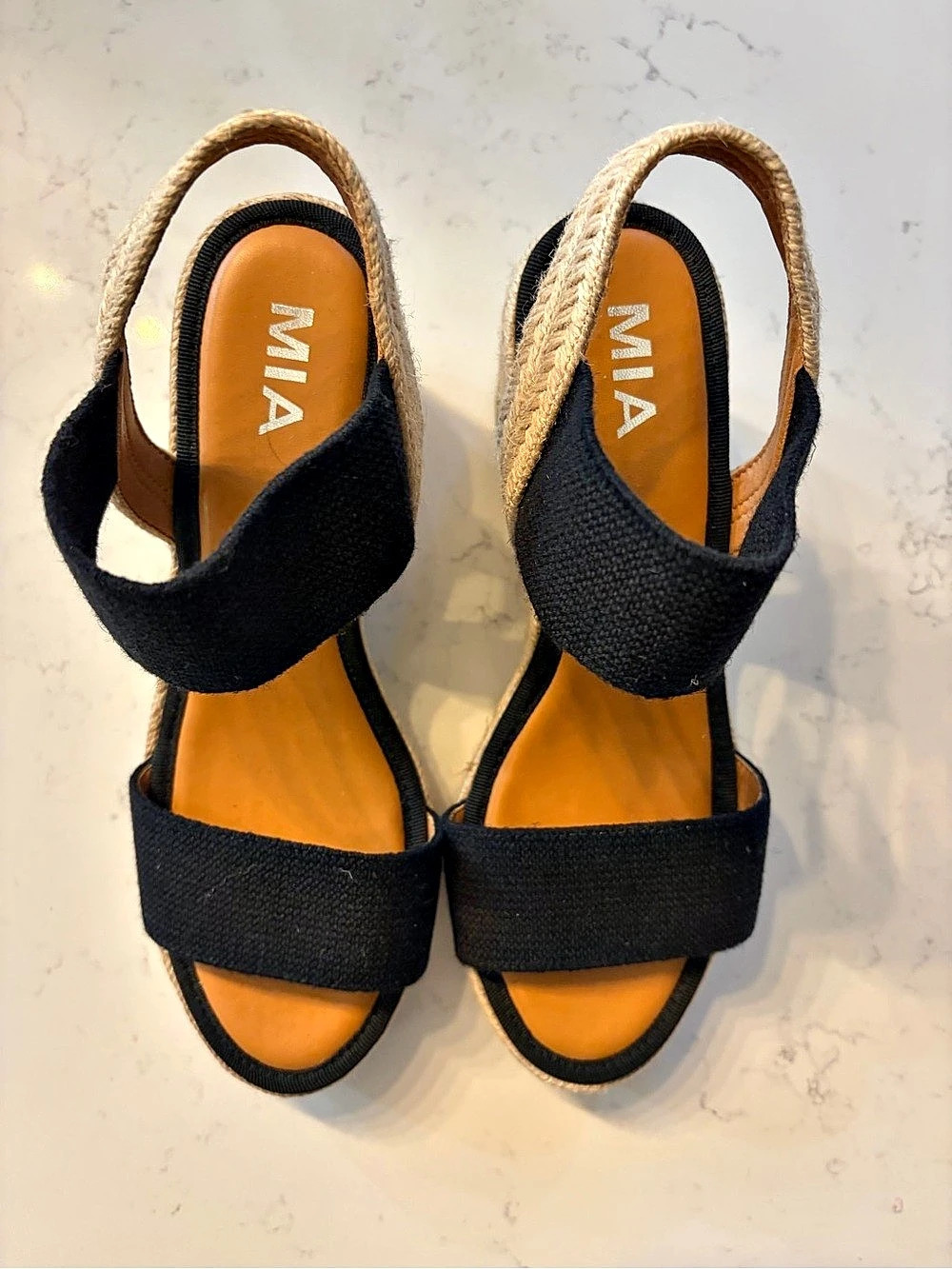 MIA Brittni Wedge Sandal Black & Brown US 8